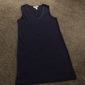 Navy blue V neck dress.